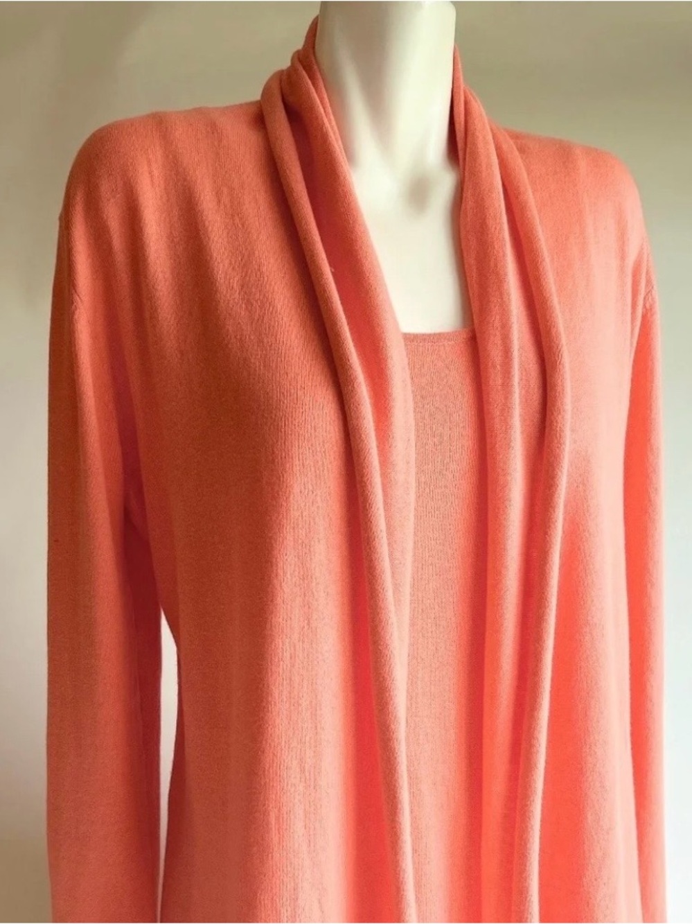 Caroline Grace Coral 95%Cotton 5% Cashmere Top Cardigan size L.